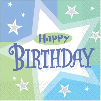Produktbild von 16 Servietten blau & mint Happy Birthday Shimmer
