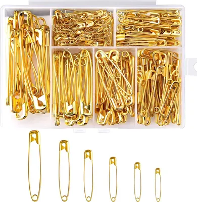 Produktbild von Sicherheitsnadeln, 250 Stück, 6 Größen, goldvernickelt, rostfrei, für Kleidung und Basteln