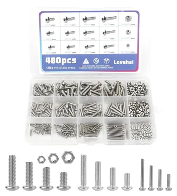 Productafbeelding van Assortiment schroeven M2, M3, M4, 304 roestvast staal, met moeren, 480 stuks