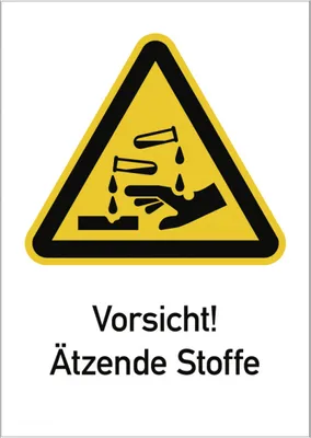 Produktbild von Dreifke® Vorsicht! Ätzende Stoffe ISO 7010, Kombischild, Folie, 131x185 mm
