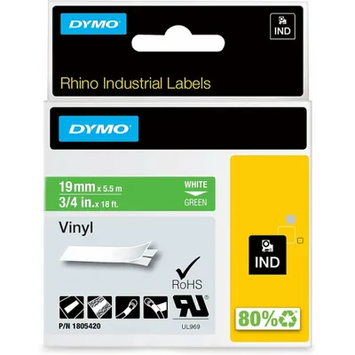 Image de DYMO RHINO ruban d'écriture vinyle blanc/vert, 19 mm x 5,5 m
