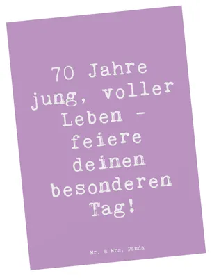 Produktbild von Mr. & Mrs. Panda Postkarte Spruch 70. Geburtstag Feier - Lavendeltraum - Geschenk, Geburtstagsgeschenk, Grußkarte, Lebensfreude, Happy Birthday, siebzigster, bildkarte