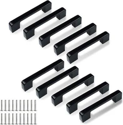 Image de Poignées carrées noires de 96 mm pour les tiroirs de cuisine et de salle de bains