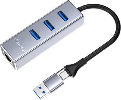 Produktbild von INF USB/Type-C zu Gigabit Ethernet Adapter - 2-in-1 RJ45 Netzwerkanschluss