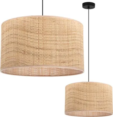 Image de Lampe Suspendue En Rotin Noir 1 Abat-Jour Plat En Rotin 35Cm