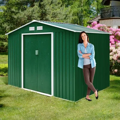 Produktbild von COSTWAY Kovový záhradný prístrešok vrátane kovovej základne 213x127x185cm Záhradný prístrešok Záhradný prístrešok tmavozelený