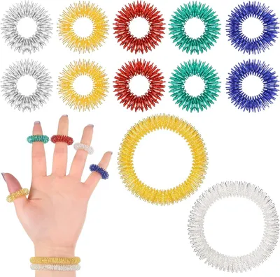 Produktbild von 12 Stück Massageringe Set,10 Stück Finger Massageringe und 2 Stück handgelenk Massageringe,Akupressur Ring Armband Stressabbau für Arthrose Frderung der Durchblutung Ringe Set
