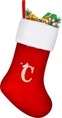 Immagine prodotto di Calza natalizia grande 45 cm rossa per Natale con la lettera "C"