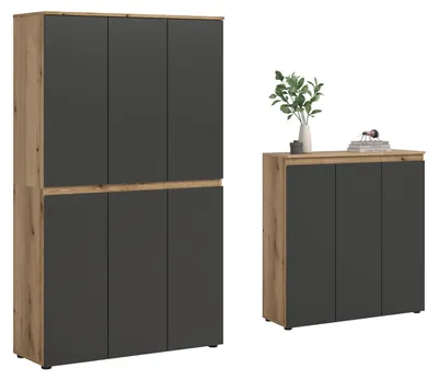Image de Scarpa ensemble de chambre à coucher armoire et buffet, 9 portes chêneReproduction, anthracite.