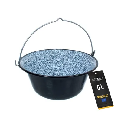 Produktbild von NAJDER Ungarischer Gulaschkessel, Gulaschtopf, Hängender emaillierter Kessel mit Griff, Servierkessel Emaille ohne Deckel, Hängender Topf, Kochkessel aus hochwertigem, emailliertem Stahl, 6L