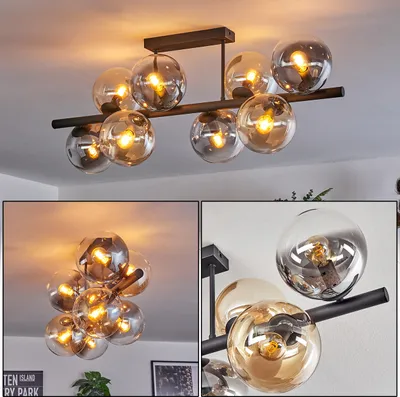 Produktbild von Fossobiubo Deckenlampe aus Metall/Glas in Schwarz/Bernstein-/Rauchfarben/Klar