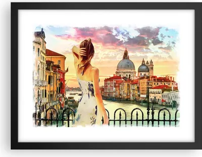 Produktbild von Gerahmtes Poster - Schwarzer Rahmen - Venedig Brücke Wasser - 40x30 cm - Wand Bild - Wanddeko - Wandbilder - Kunstposter - Wandposter - Bilderrahmen - Bilder - Kunstdruck - Wandbild - P2BAA40x30-3495