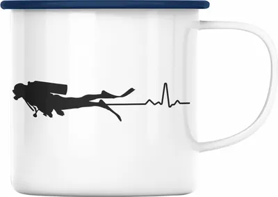 Produktbild von Trendation - Taucher Emaille Tasse Geschenk Emaille Emaille Tasse Geschenkidee Männer Tauchen Evolution Grafik Tauchlehrer Tauchsportler Becher (Blau)