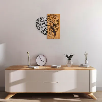 Image de Wallity, MA- SKL2273, Couleur noyer,Noir, Autres décorations pour la maison, 58 x 62 cm, 50% bois (épaisseur : 3 cm) / métal (épaisseur : 1