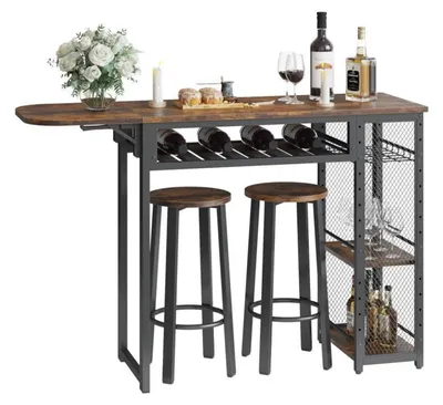 Produktbild von Bartisch-Set mit 2 Barhockern, Industriestil, Braun