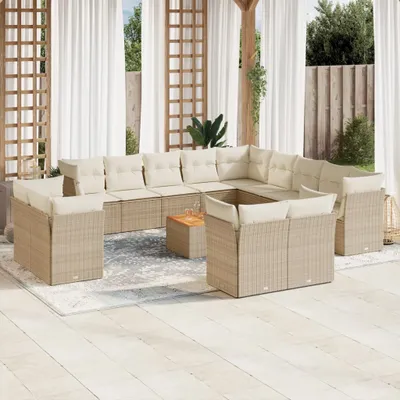 Produktbild von Gartenmöbelgarnituren - 14-tlg. Garten-Sofagarnitur mit Kissen Beige Poly Rattan Möbel21