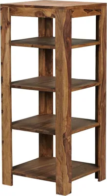 Produktbild von Standregal MUMBAI Massiv-Holz Sheesham 105 cm Wohnzimmer-Regal mit 4 Ablagefächer Design Landhaus-Stil Beistelltisch