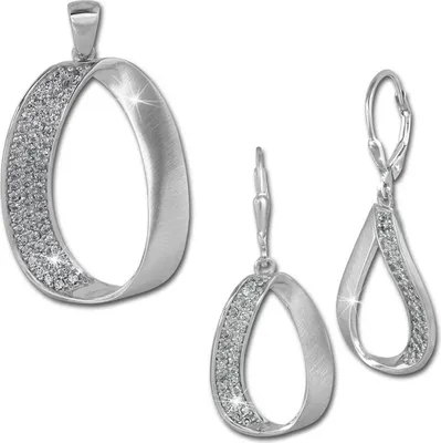 Produktbild von SilberDream Schmuck Set Anhänger Ohrringe Damen oval glitzer Silber D2SDS426W