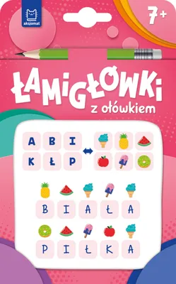 Produktbild von AKSJOMAT Puzzle mit einem Bleistift über 7+. Rosa Broschüre