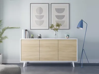 Image de Acrolorum - Buffet, 154x41x75h cm Blanc, 3 Étagères