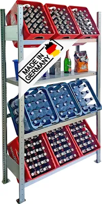 Produktbild von Lagerknecht ® Getränkekistenregal 9 Kisten  Germany professionelle Ordnung für Kisten Regal für Getränkekisten mit Regalboden, Getränkeregal, Wasserkistenregal, Bierkistenregal