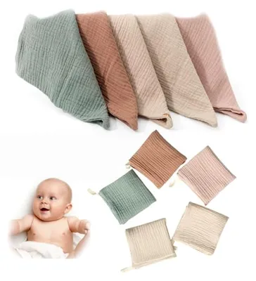 Produktbild von Baby Waschlappen, 10 Stück aus Musselin, weiche Handtücher für Neugeborene, Gesichtstücher aus Baumwolle, 23 x 23 cm