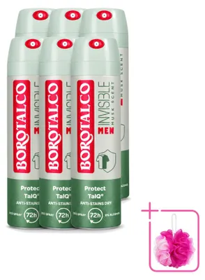 Imagen del producto de 6 aerosoles desodorantes Borotalco Men Musk, 150 ml, pack ahorro, 6 unidades