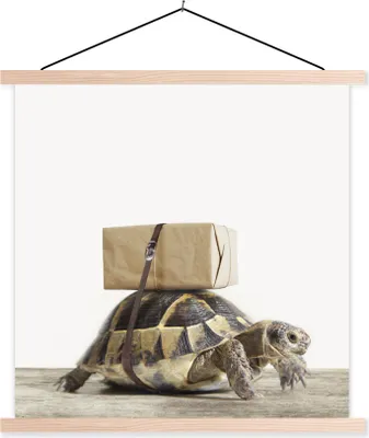 Produktbild von MuchoWow® Textilposter Schildkröte - Holz - Weiß - Jungen - Mädchen - Kinder 40x40 cm mit holzfarbenen Rahmen - Posterleiste