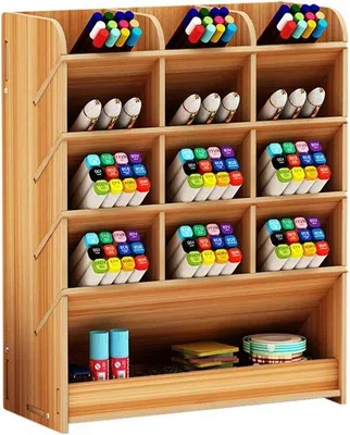 Produktbild von Famanu Aufbewahrungsbox aus Holz, multifunktionaler Büro-Organizer für Zuhause, Büro und Schule - Kirsche