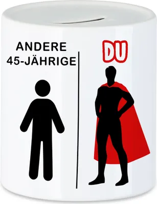 Produktbild von Andere 45-Jährige Du Spardose  Geburtstagsgeschenk zum 45. Lustige Geschenkidee Superheld