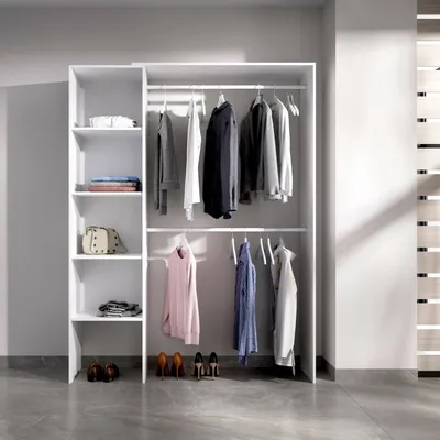 Produktbild von Kleiderschrank Dgolett, Struktur für begehbaren Kleiderschrank, offene Garderobe, 140 x 40 x 187 cm, Weiß