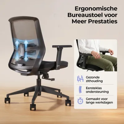Obrázok produktu pre Ergonomická kancelárska stolička, čierna – sieťová opierka chrbta – 3D nastaviteľné podrúčky