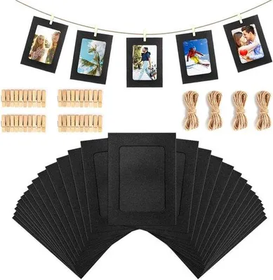 Obrázek produktu pro Papírové fotorámečky 30 ks – 11,5 x 15,5 cm Dekorace na zeď z kraftového papíru s mini dřevěnými sponkami