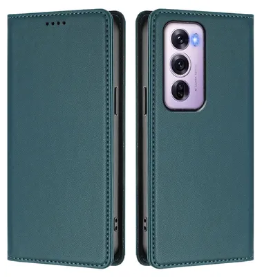 Produktbild von Handyhülle für Oppo Reno12 Pro 5G, Kunstleder Klapphülle Stoßfeste Magnetische Hülle mit Ständer Grün