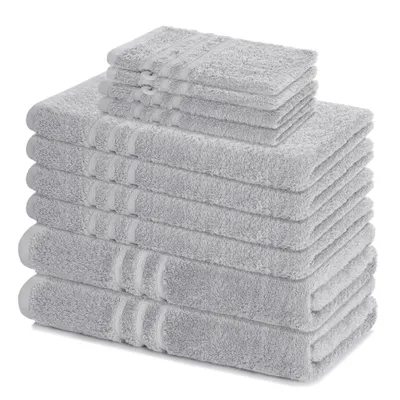 Produktbild von Lavea® 10-teiliges Handtuch Set Elena, 100% Baumwolle - 4x Handtuch, 2x Duschtuch, 2x Gästetuch, 2x Waschhandschuh, Handtücher Set - Silber