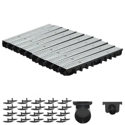 Produktbild von SPEEDPLANT Entwässerungsrinne A15 mit Stahlrost – 10 m Bodenrinne, 1,5 t Belastbarkeit, Tiefe 98 mm, inkl. Zubehör