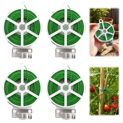 Produktbild von 4 Rollen grüner Draht, jeweils 200 Meter lang, mit Schneidemesser, für Garten und Haushalt