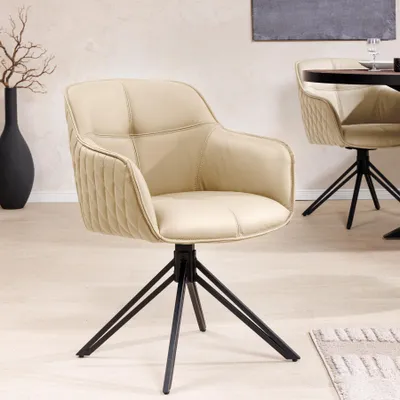 Produktbild von riess-ambiente Drehbarer Stuhl EUPHORIA beige schwarz Echtleder Metallgestell mit Armlehne Auto-Return-Funktion