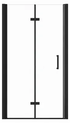 Image de Porte de douche pivotante pliante double sens avec charnières 100x195 cm - Profilé Noir mat