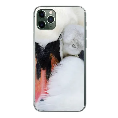 Produktbild von MuchoWow® Handyhülle Schutzhülle Hülle für iPhone 11 Pro Max Nahaufnahme eines Schwans mit Jungen Silikon Softcase Handy Hülle - Schutz