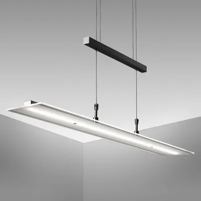 Image de Suspension LED moderne réglable en hauteur, dimmable, Métal noir et verre, 16W 1750lm lumière blanche chaude 3000K, Lampe suspendue pour table à manger, salle à manger