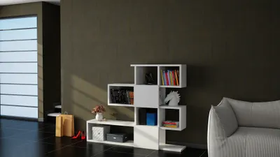 Produktbild von Skye Decor, Karlin - White, Bücherregal, Weiß, 100 % MELAMINBESCHICHTETE SPANPLATTEN, 120 x 19,5 x 109 cm