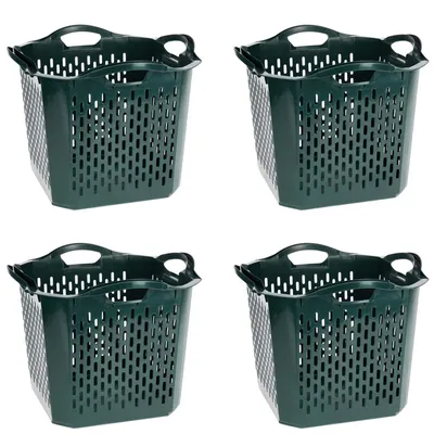 Produktbild von 4x Gartenkorb aus Kunststoff 25 L Grün Stapelbar Mehrzweckkorb 40 x 40 x 32 cm Ideal als Erntekorb Wäschekorb & Haushaltskorb