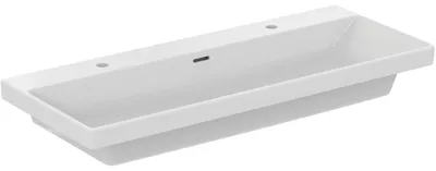 Produktbild von VIGOUR Derby Doppel-Möbelwaschtisch 120 x 48 cm mit 2 Hahnlöchern mit Überlauf, weiß