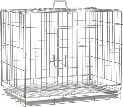 Produktbild von PawHut Zusammenklappbarer Hundekäfig aus Metall, 61 x 43 x 50 cm, Metall-Hundekäfig mit abnehmbarem Tablett und 2 Türen mit Riegel, weiß