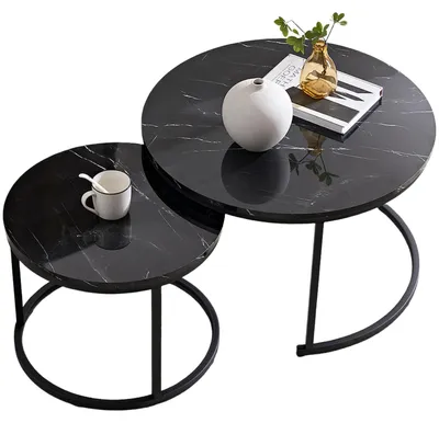 Immagine prodotto di Set di due tavolini rotondi in marmo nero
