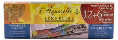 Sennelier Extra feine Aquarellfarben Malkasten 12 x 1/2 Näpfchen + 6 gratis N131617