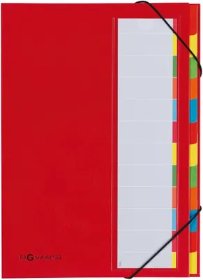 Produktbild von Ordnungsmappe A4 12 Fächer PP rot Packung mit 8 Stück