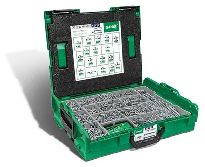 Produktbild von SPAX Montagekoffer L-BOXX, 1 Stück, Schraubenset mit 16 Abmessungen, Senkkopf, T-STAR plus, 4CUT, WIROX