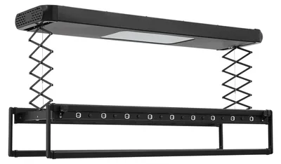 Produktbild von Elektrischer ausziehbarer Wäscheständer - Deckenmontage - Fernbedienung 20 m - LED 24 W - Tragkraft 35 kg - Verstellbar 130–215 cm - Schwarz